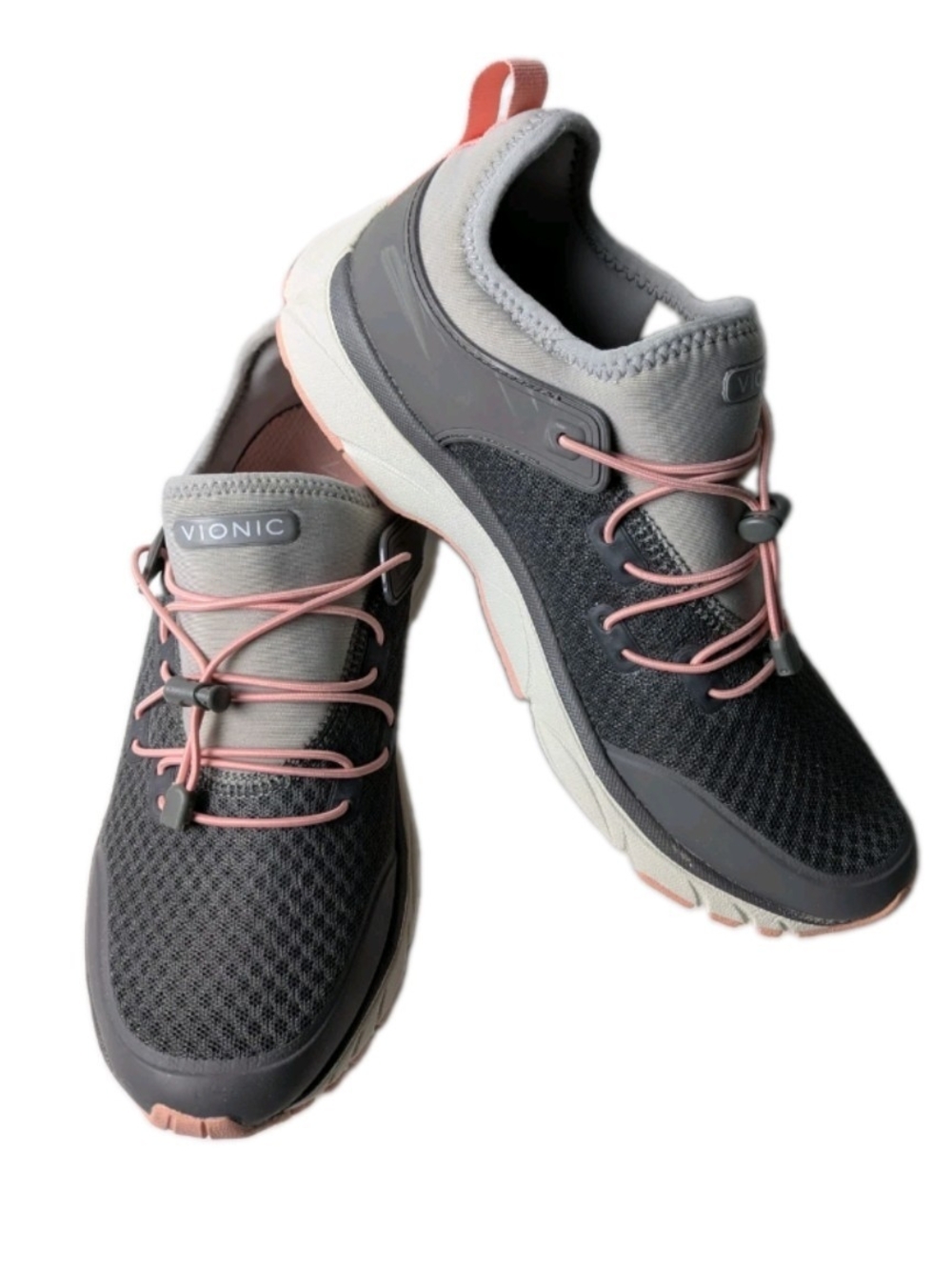 Vionic Women's Gray Slip-On Walking Sneakers with Pink Accents Bungee